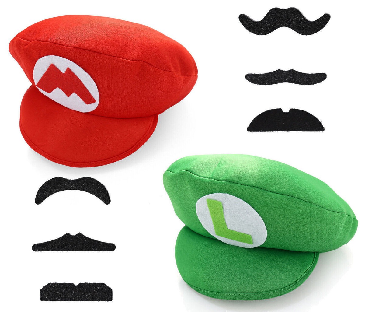 Super Mario Bros Luigi Foam Hat Cap and Moustaches Fancy Dress