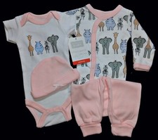 NWT Preemie girlCotton White/Pink Safari 4PC layette set touched by HB.