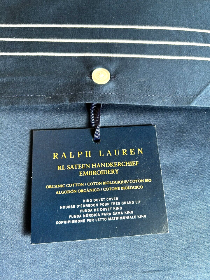 Ralph Lauren Organic Cotton Sateen Handkerchief King Duvet Cover Navy