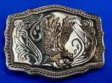 Hunting Diving Attacking Eagle, Claws Out - Two Tone Framed Belt Buckle
