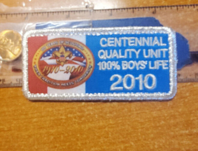 BSA Centennial Quality Unit 2010, ''silver level'', 100% Boys' Life (DBQ)