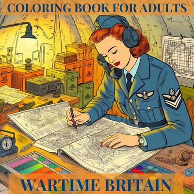 WARTIME BRITAIN - ADULT COLOURING BOOK, 1940S & 1950S THEMED SCENES TO COLOUR 