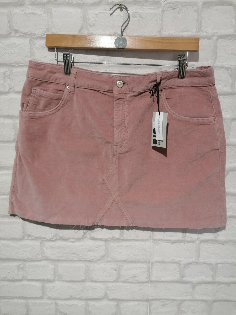 Topshop Moto Suede Raw Hem Skirt Pink Size 12 UK