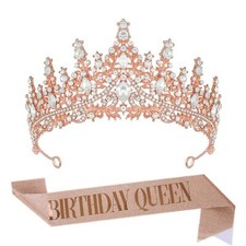 Birthday Sash Birthday Queen Crown Crystal Birthday Tiara for Women Glitter S...