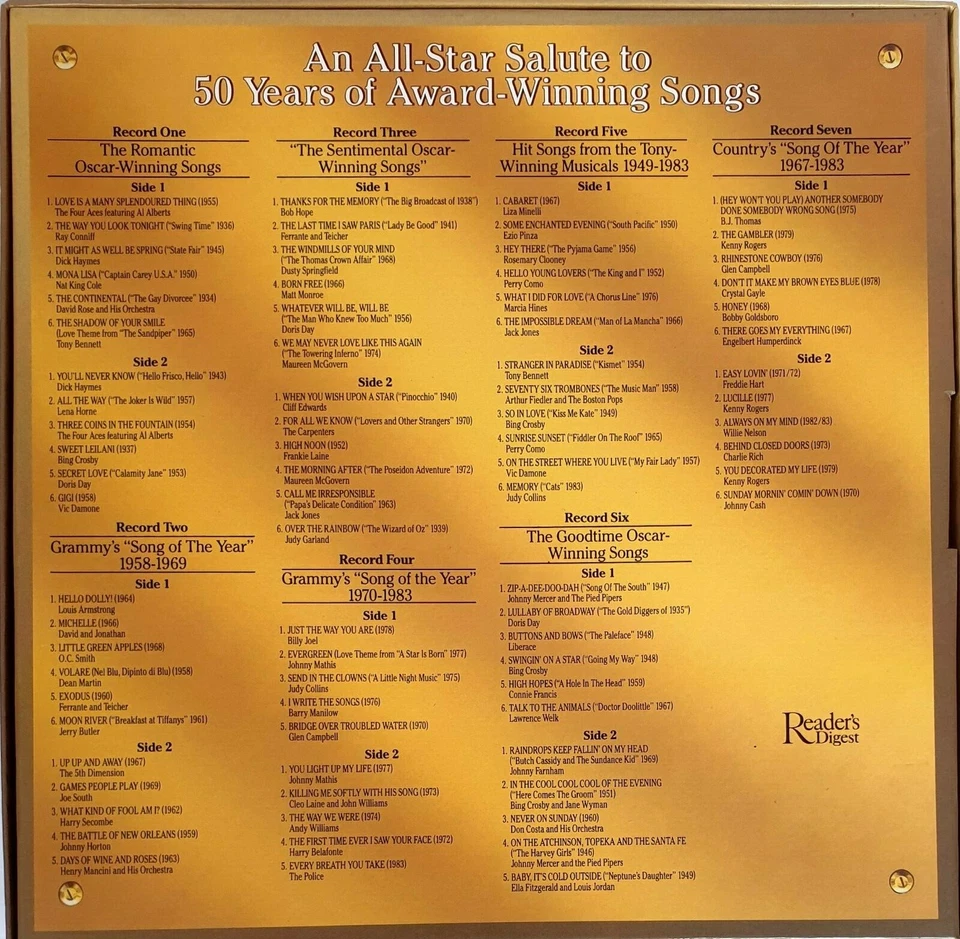 An All-Star Salute to 50 Years of Award-Winning Songs 7 LP Box Reader's Digest - Image 3 of 3