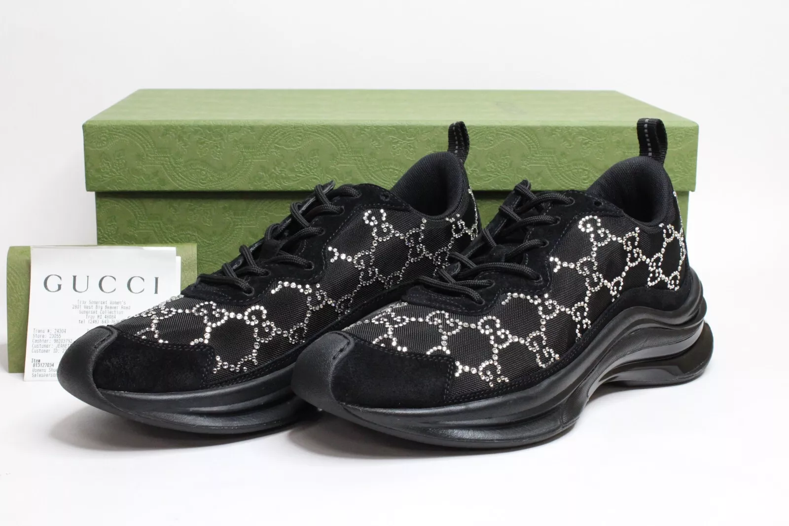 Baskets Gucci Run GG ornées de cristal noir 758088   Taille 38