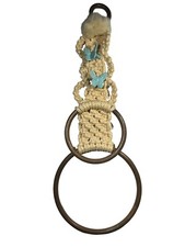 Vintage 19  Handmade Macrame Towel Holder Butterfly Beads Double Ring