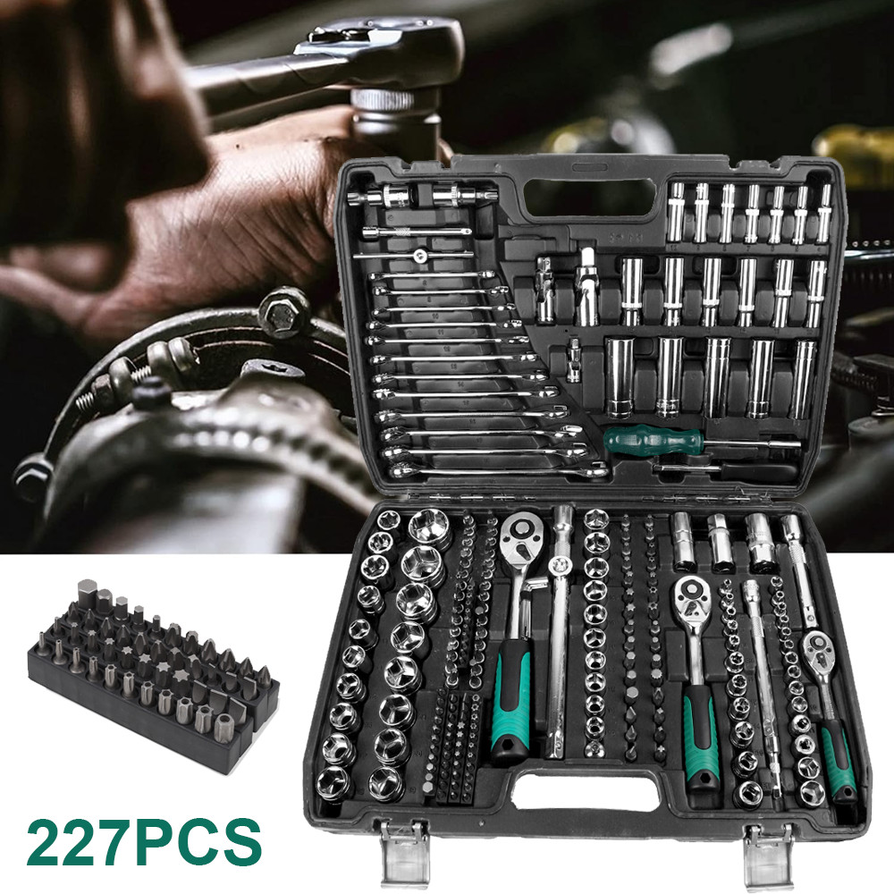 227 Pcs Professional Ratchet Socket Set 1/2" 1/4" 3/8" Tool Kit Spanners Wrench