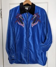 VTG 80s Bob Mackie Sz M Blue Velvet Jacket Embroidered Horses Cowgirl Pristine 