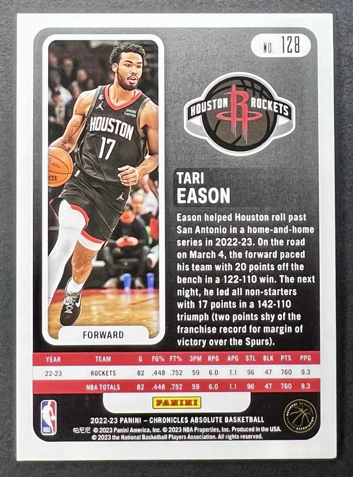 TARI EASON 2022-23 Chronicles Absolute 128 Lucky Envelopes #/8 Rookie RC ROCKETS - Image 4 of 4