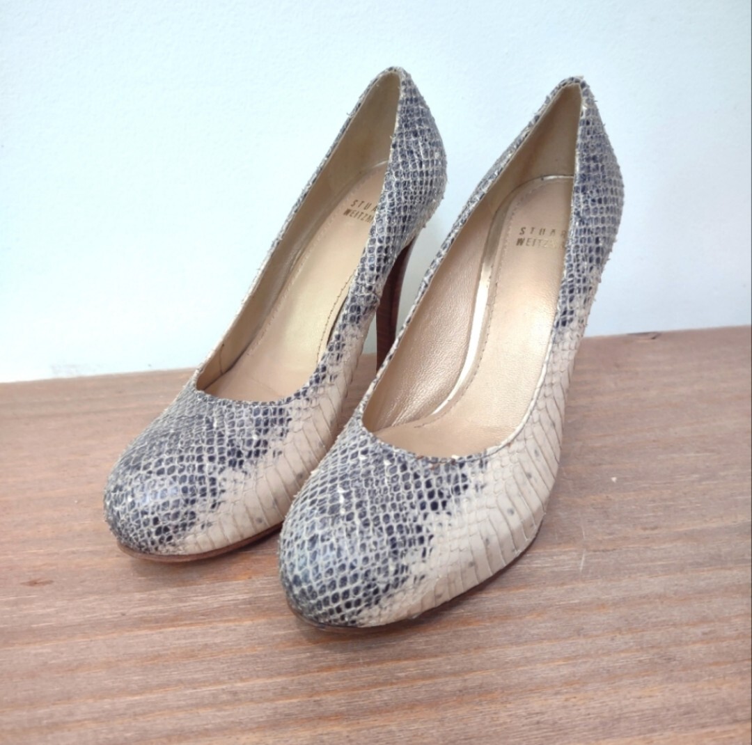 Stuart Weitzman python snake leather cream and gr… - image 2