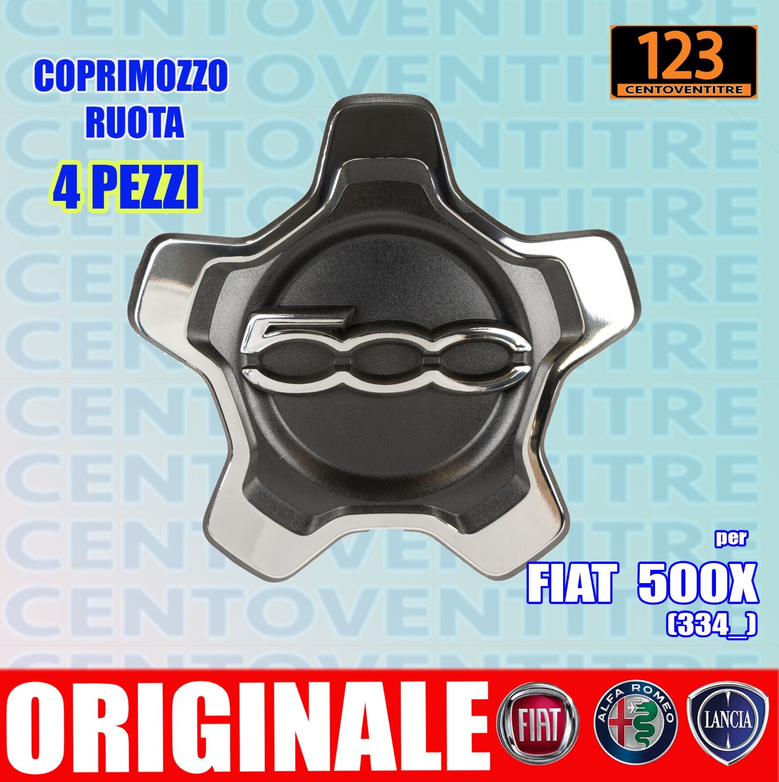 SET4 PEZZI COPRIMOZZO CERCHI IN LEGA FIAT 500X - CROMATO 735626312 foto 2