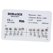 1-100×Dental Orthodontic Mental Bracket Brace Standard Roth 022 3hook 20pcs/pack