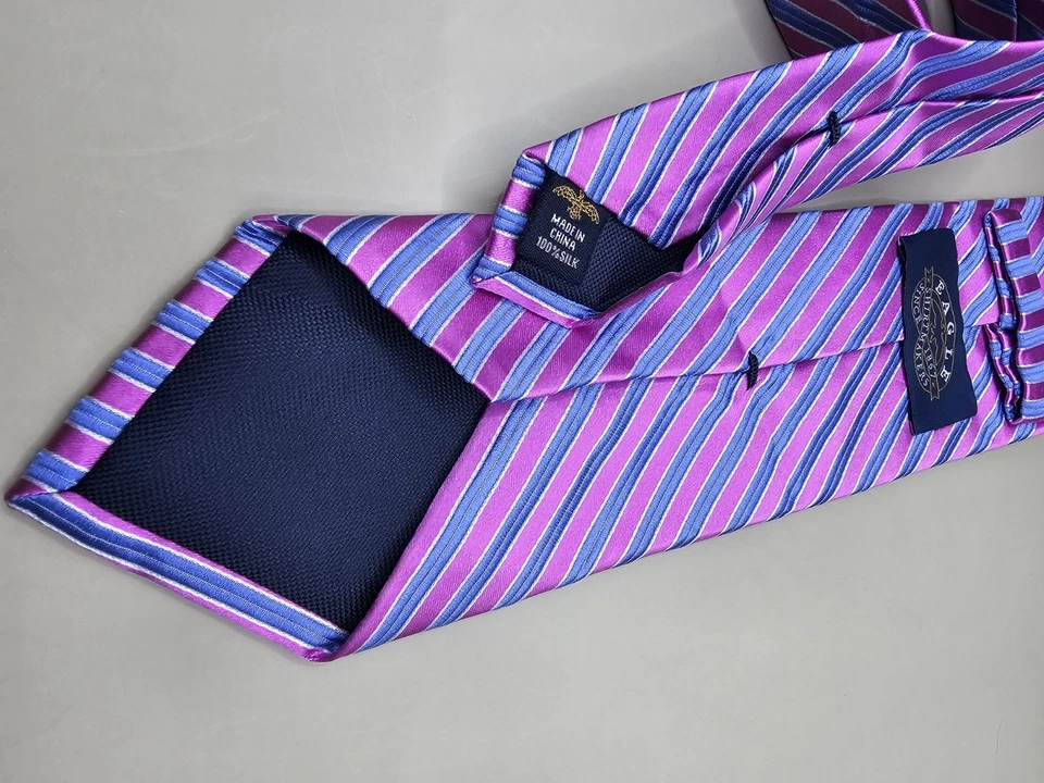 Corbata para hombre marca Eagle rosa gris a rayas 100 % seda 60 x 3 pulgadas Foto 3 de 4