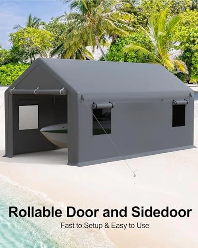 Garaje portátil de alta resistencia para cochera de 13x20 pies con 4 puertas enrollables 4 ventanas de malla garaje Foto 2 de 4