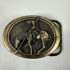 Vtg 80s Bucking Bronco Native Indian Belt Buckle Great American Buckle Co