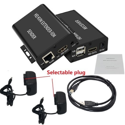 HDMI KVM Extender Over Cat5/6 Ethernet Cable to 60M 1080P USB RJ45