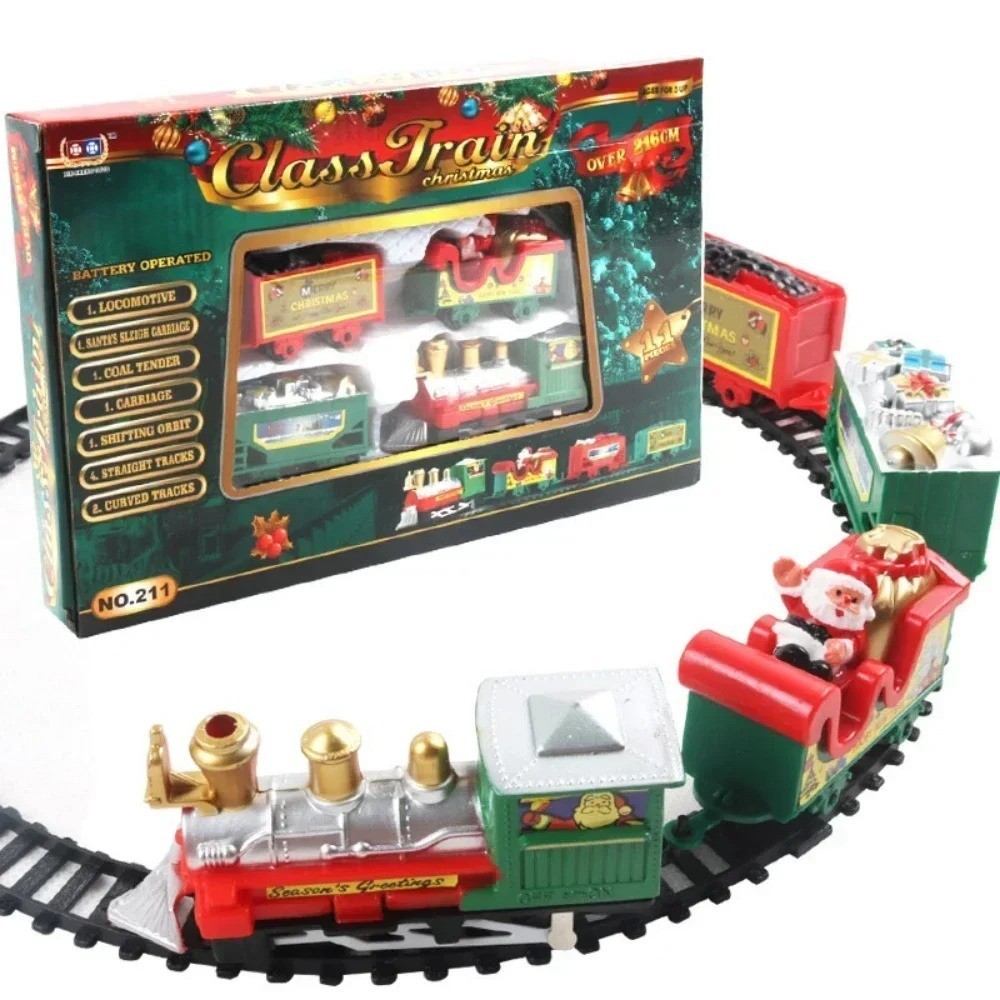Christmas Electric Train Toy Set Xmas Tree Decoration Train Track DIY Railway Tr