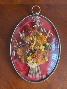 Dried Flowers Wall Art in an Oval Dome Glass Frame Cideart Belgium 8.5" x 11.75"