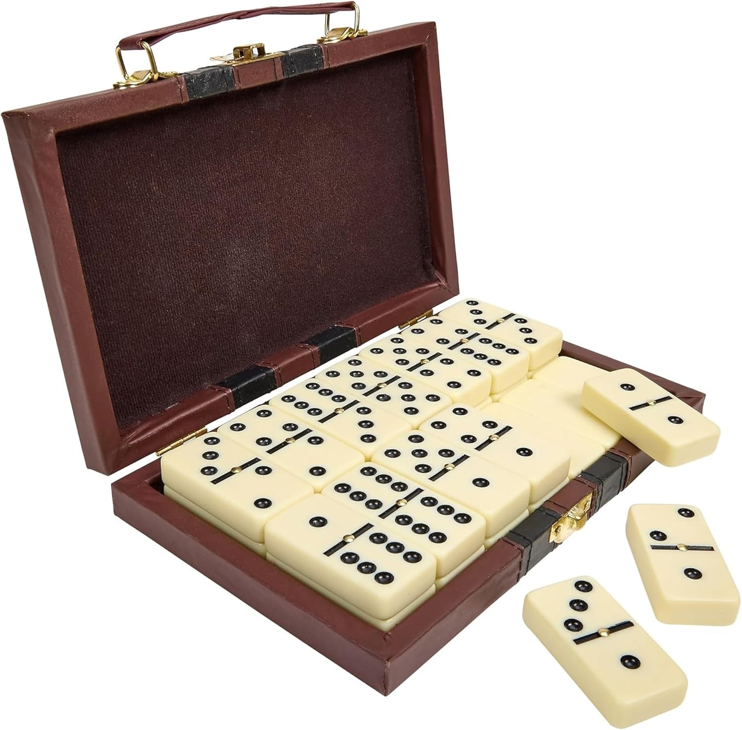 Dominos Double 9 en boite similicuir 28 pieces jeu de plateau classique noir