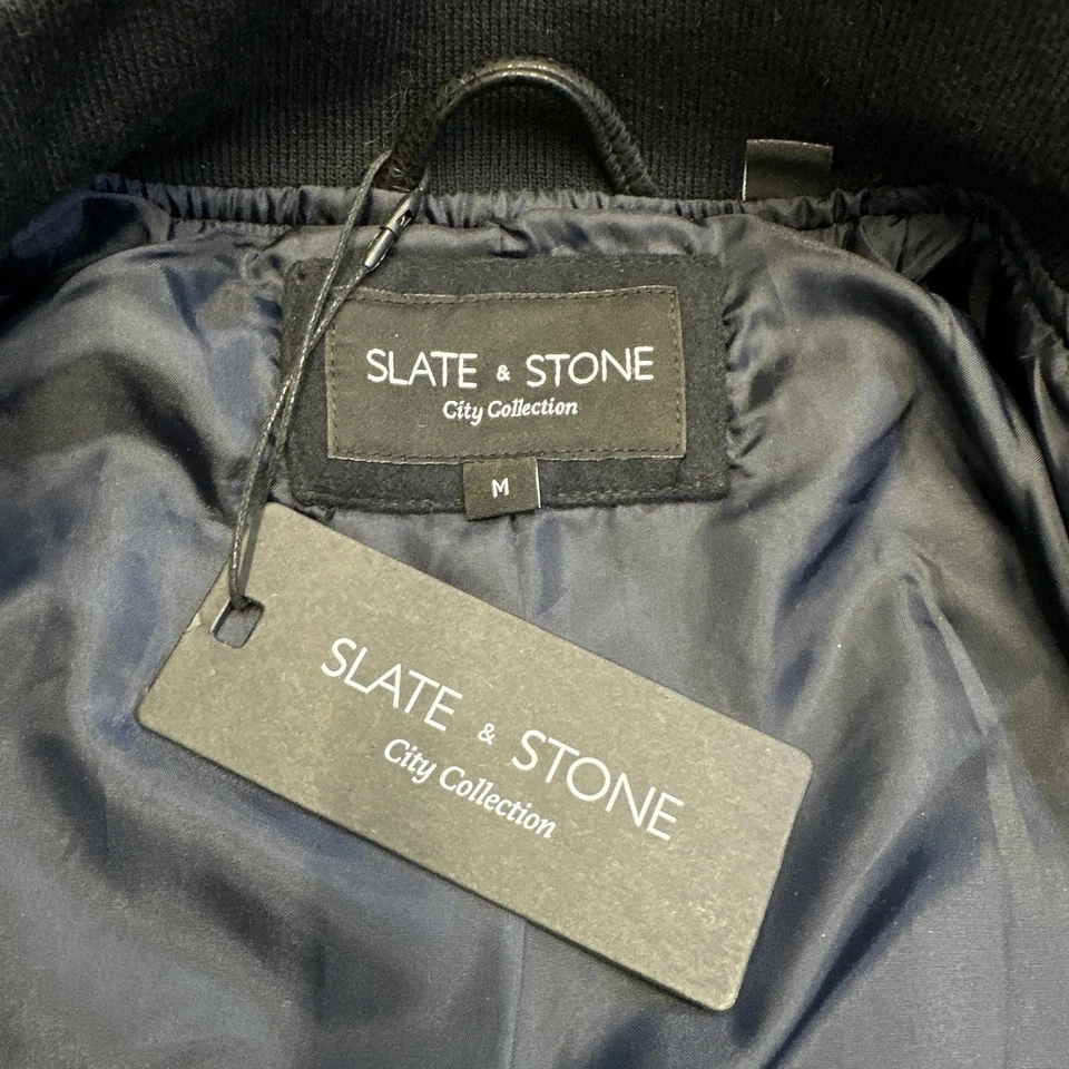 Slate & Stone Jacket Mens Medium Varsity Faux Leather City Collection Blue New - Image 2 of 4