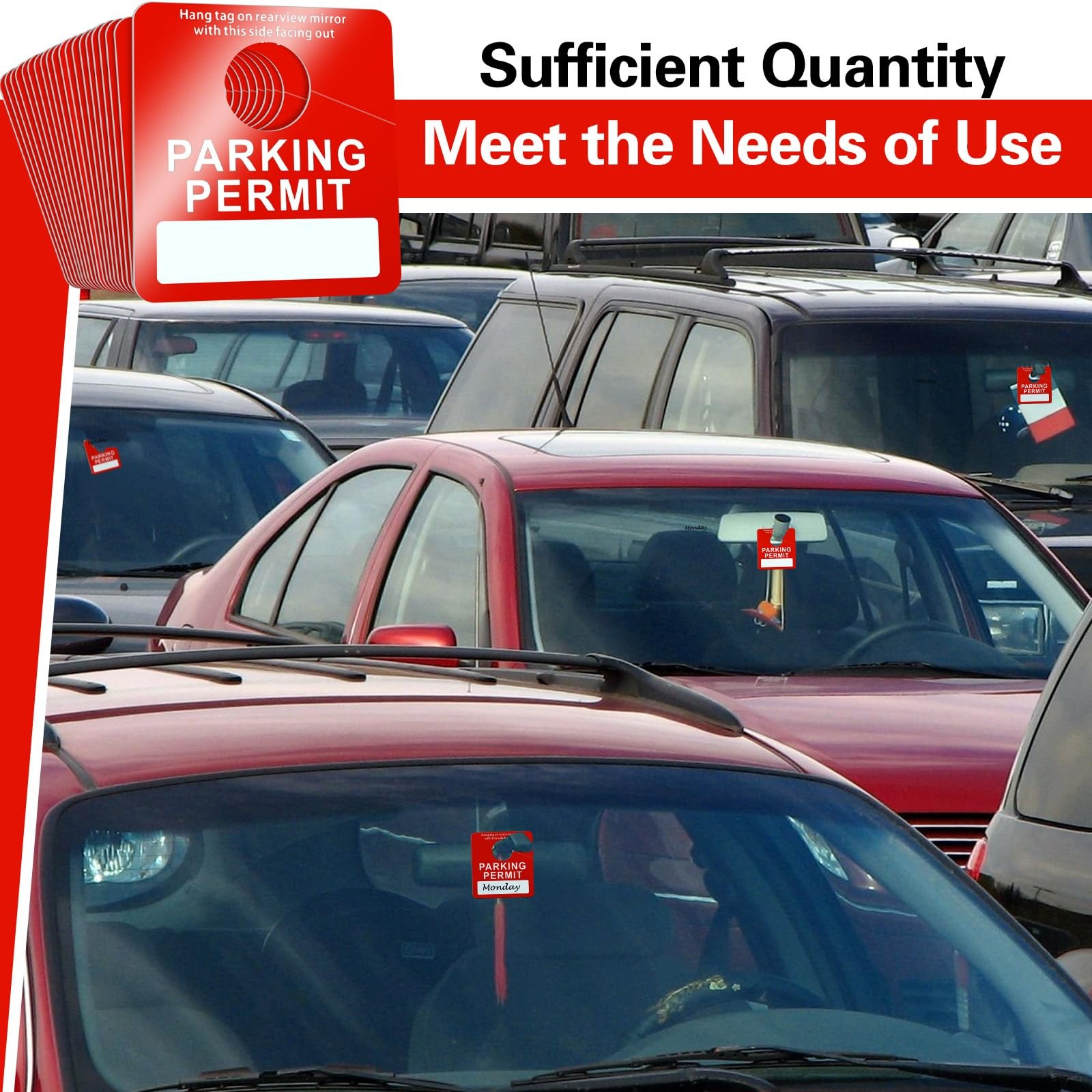 500 Pack Red Parking Permit Hang Tags, 3x2.76, Bulk, Rearview Mirror, Plastic