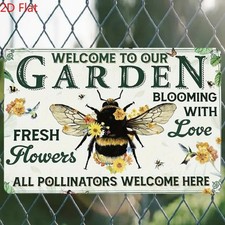 Vintage Welcome to Our Garden Tin Metal Signs Home D cor 8x12 Rustic Bee And Flo