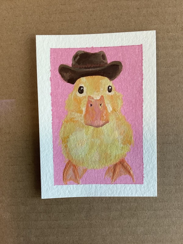 ACEO Original Miniature Art | Acrylic Painting | Cowboy Duckling | baby duck