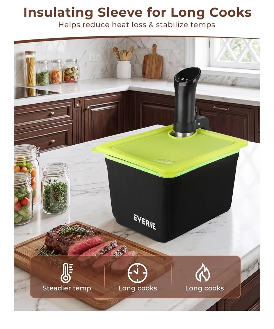 12Qt Sous Vide Container Kit w/Collapsible Lid + Lock-In Divider Rack +...