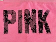 NWT Vintage Victoria's Secret PINK Sweatpants Large Hot Pink Lace Graphic