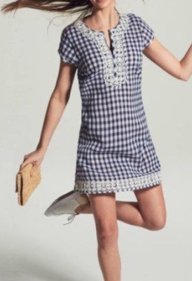 Calypso Saint Barth Plaid Gingham Blue White Neckline Cotton Mini Dress Smalll