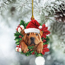 Personalize Shar Pei Dog Christmas Wreath Ornament, Shar Pei Dog Ornament Decor
