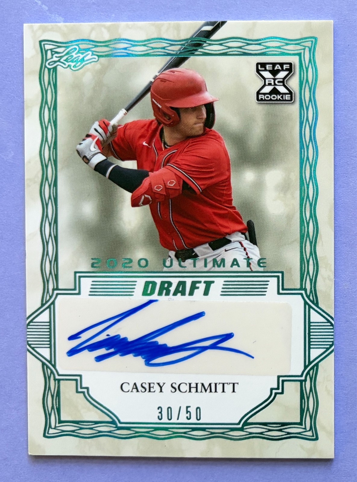 2020 Leaf Ultimate Draft /50 Platinum Casey Schmitt XRC Rookie Auto #BA-CS1