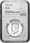 1964 50c Silver Proof Kennedy Half Dollar NGC Graded PF 69 with New Holder