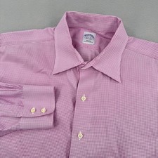 Brooks Brothers Non-Iron Long Sleeve Dress Shirt Mens 17.5-35 Pink Check Gingham
