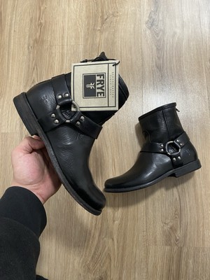 Frye Phillip Harness Boots Moto Handmade Size 8 B/38 Rear Zip Leather Black New