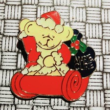 Christmas Bear in Sleigh Marie Curie Charity Enamel Pin Badge 25mm x 25mm
