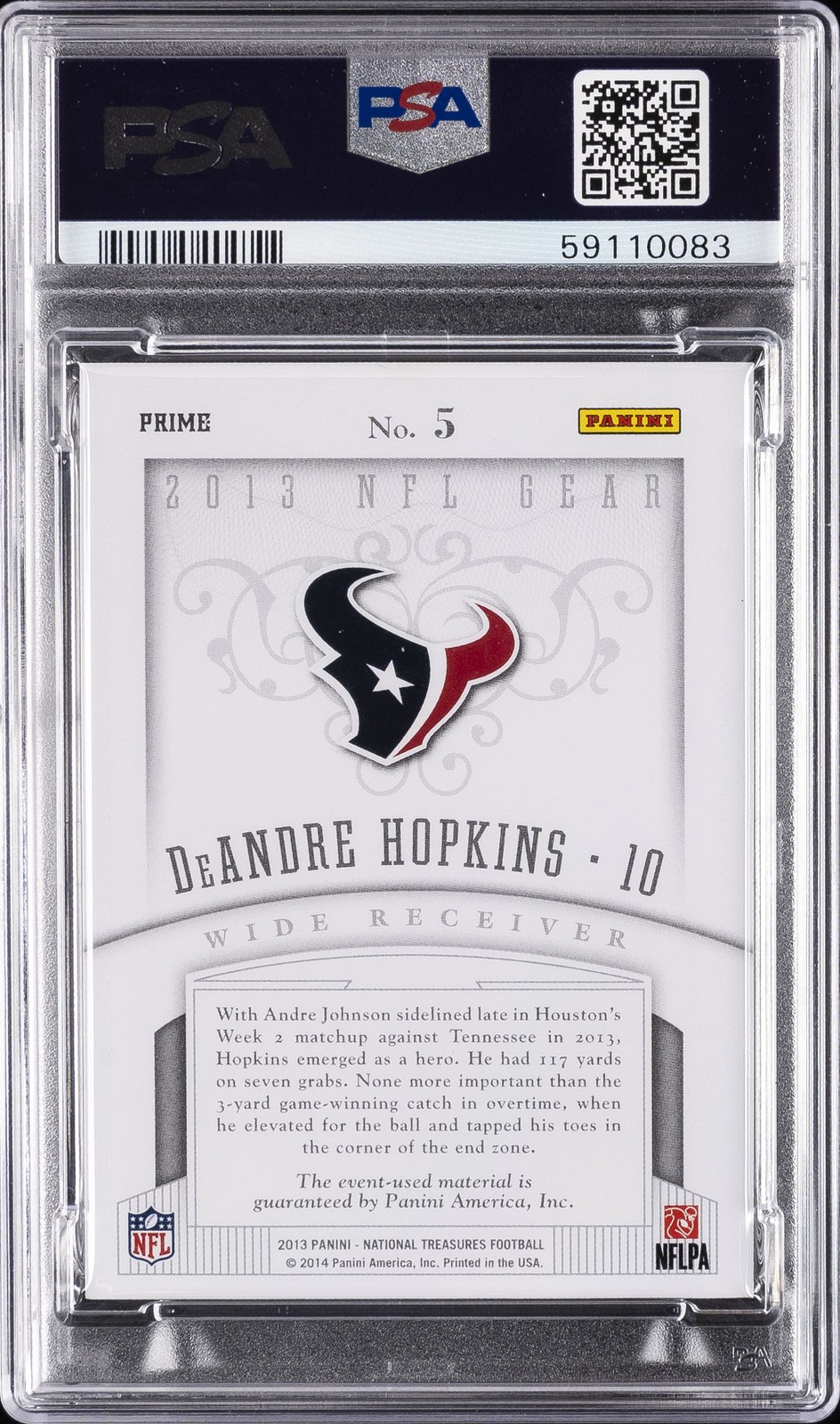 2013 #5 DEANDRE HOPKINS #/25 PSA 9 AUTO view 2