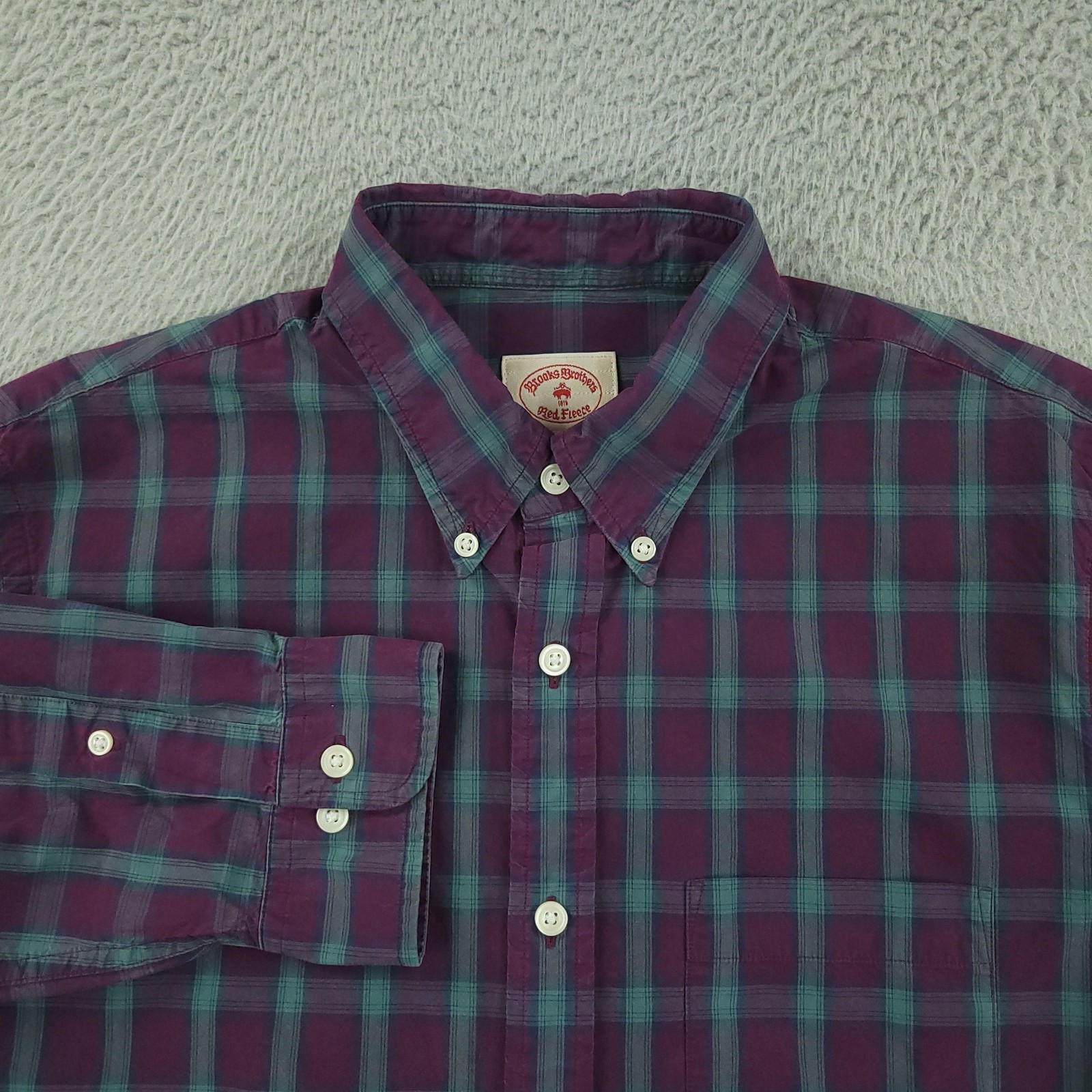 Brooks Brothers Red Fleece Shirt Mens Large Purple Plaid Long Sleeve Button Down