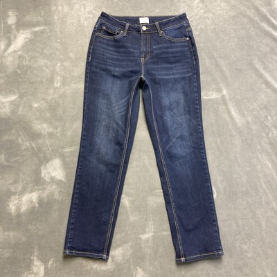 Time & Tru Mid Rise Straight Ankle Jeans Womens 8 Dark Wash Blue Stretch Denim