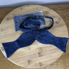 Bow Ties for Men Navy Blue Bow Tie Self Tie Bowtie Handkerchief Set Formal