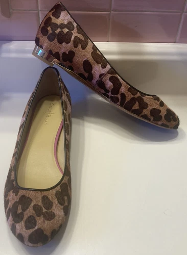 Ballerine Cole Haan Astoria tinte leopardate pelliccia di mucca marrone oro Nikeair taglia 7B