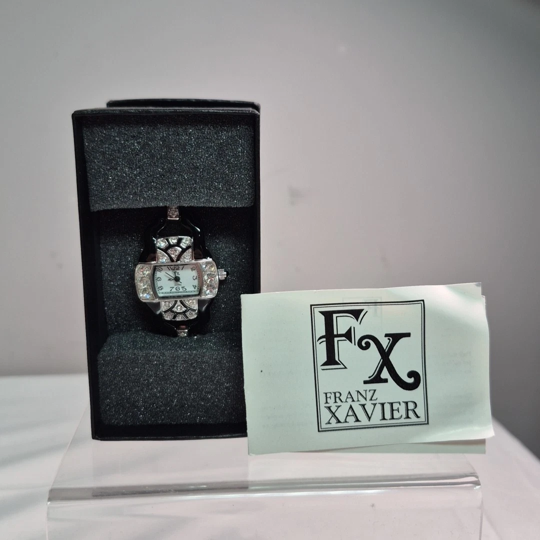 Franz Xavier Black & White Quartz Wrist Watch Deco Style 
