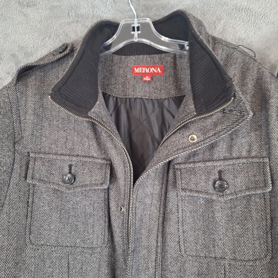 Merona Men's Herringbone Tweed Zip Jacket Gray Size XL - Image 3 of 4