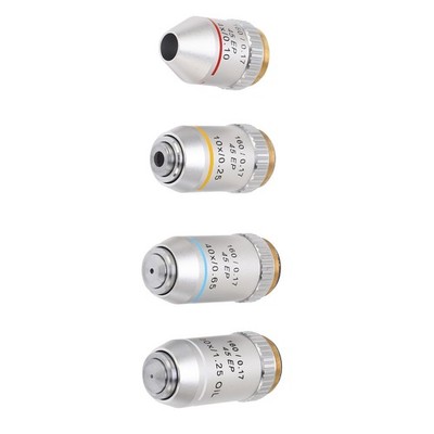 4X 10X 40X 100X Achromatic Objective Chrome Plated RMS Size 195EP Microscope SET