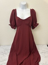 Shein Peasant Maxi Dress Womens XS Puff Long Sleeve Red Fairy Open Back