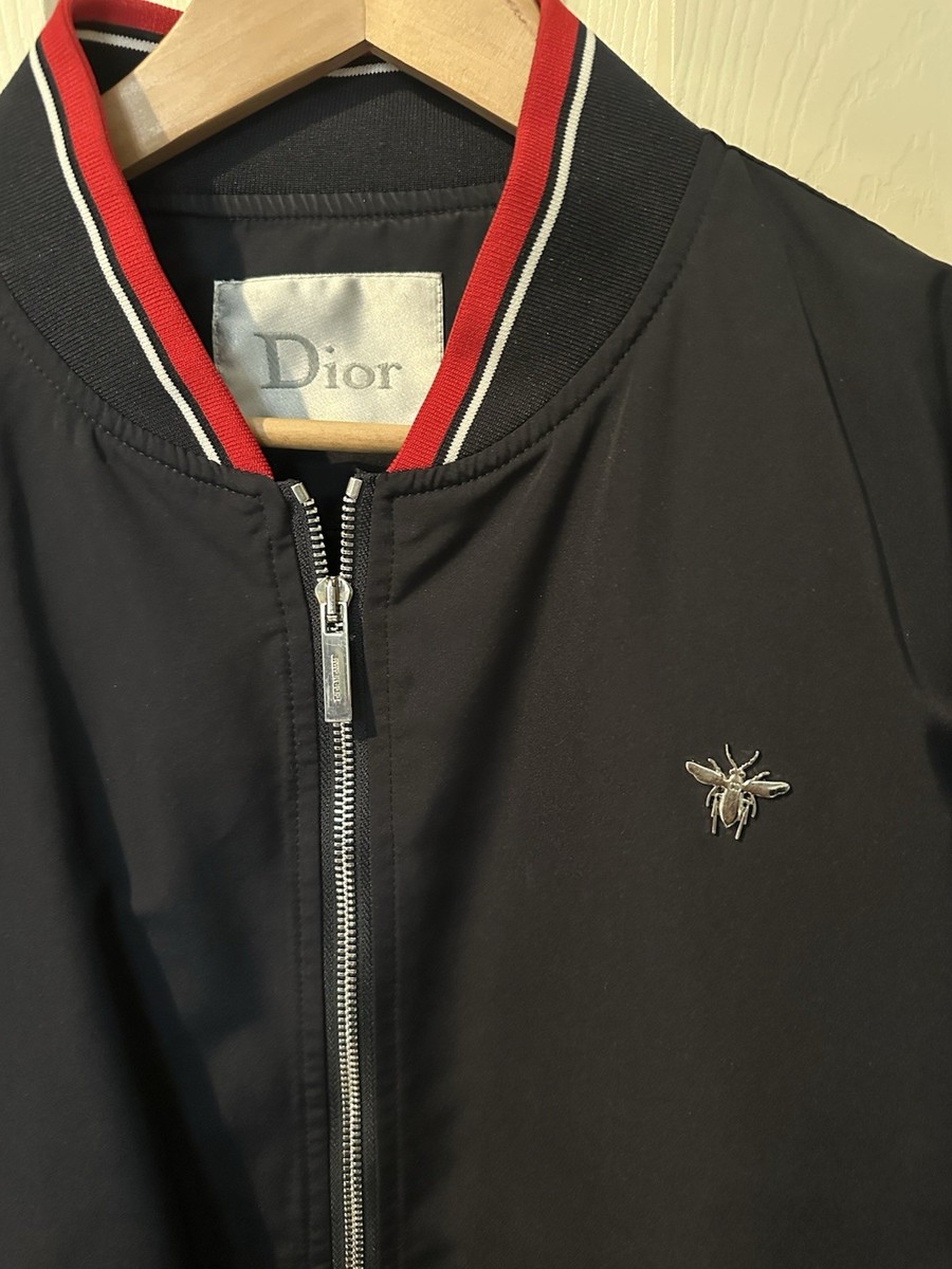 Dior Bomber Jacket Black Red White Men's Striped Trim Bee Logo