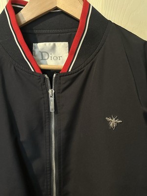 Dior Bomber Jacket Black Red White Men's Striped Trim Bee Logo