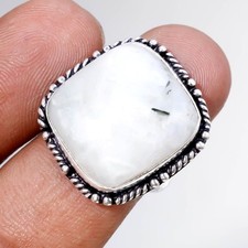 Rainbow Moonstone Gemstone Handmade Fashion Ethnic Gift Jewelry Ring 8" SR 7021