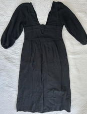 Madewell Gauze Midi Dress Deep V Neck Black Coal XS New!